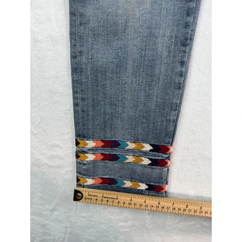 Driftwood Colette Straight Leg Jeans Blue Embroidered Hem W27 L26 Medium Wash